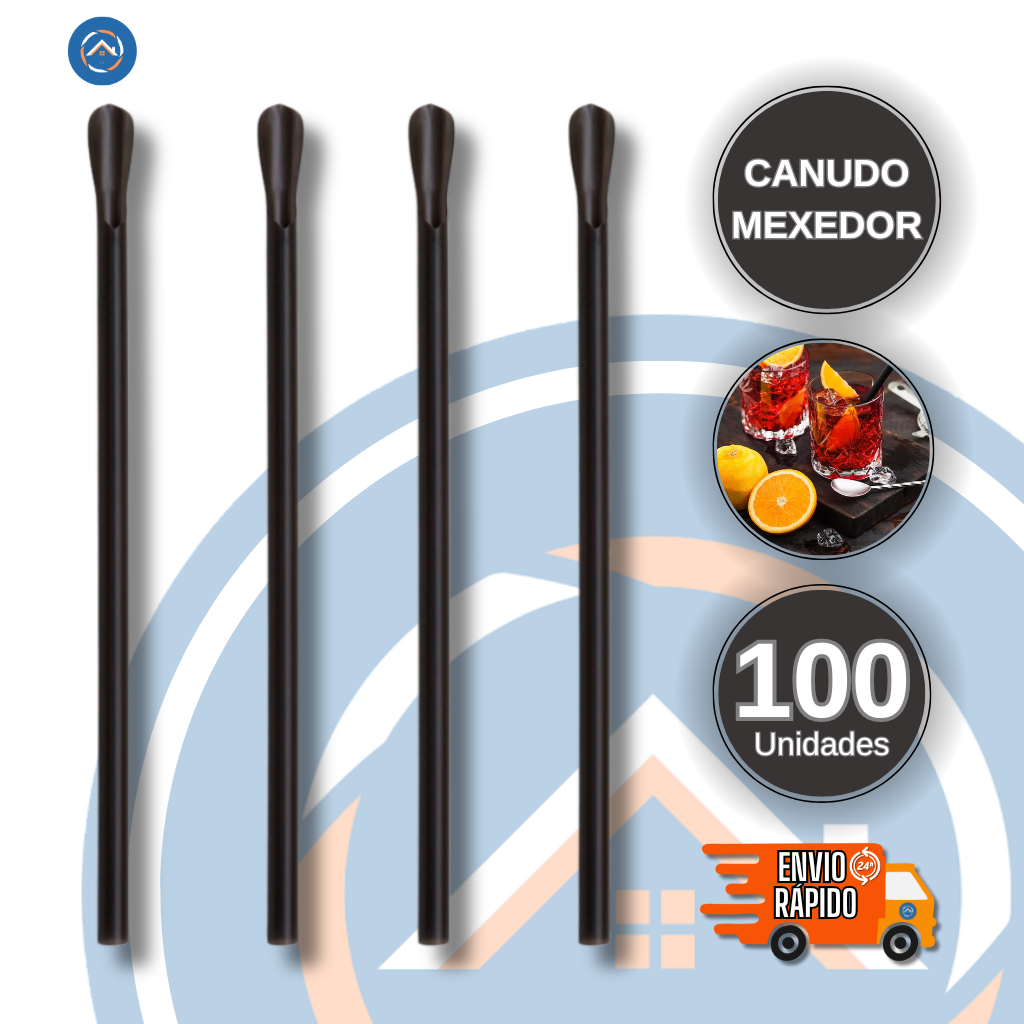 Canudo Plástico Mexedor p/ Drinks Preto c/100un