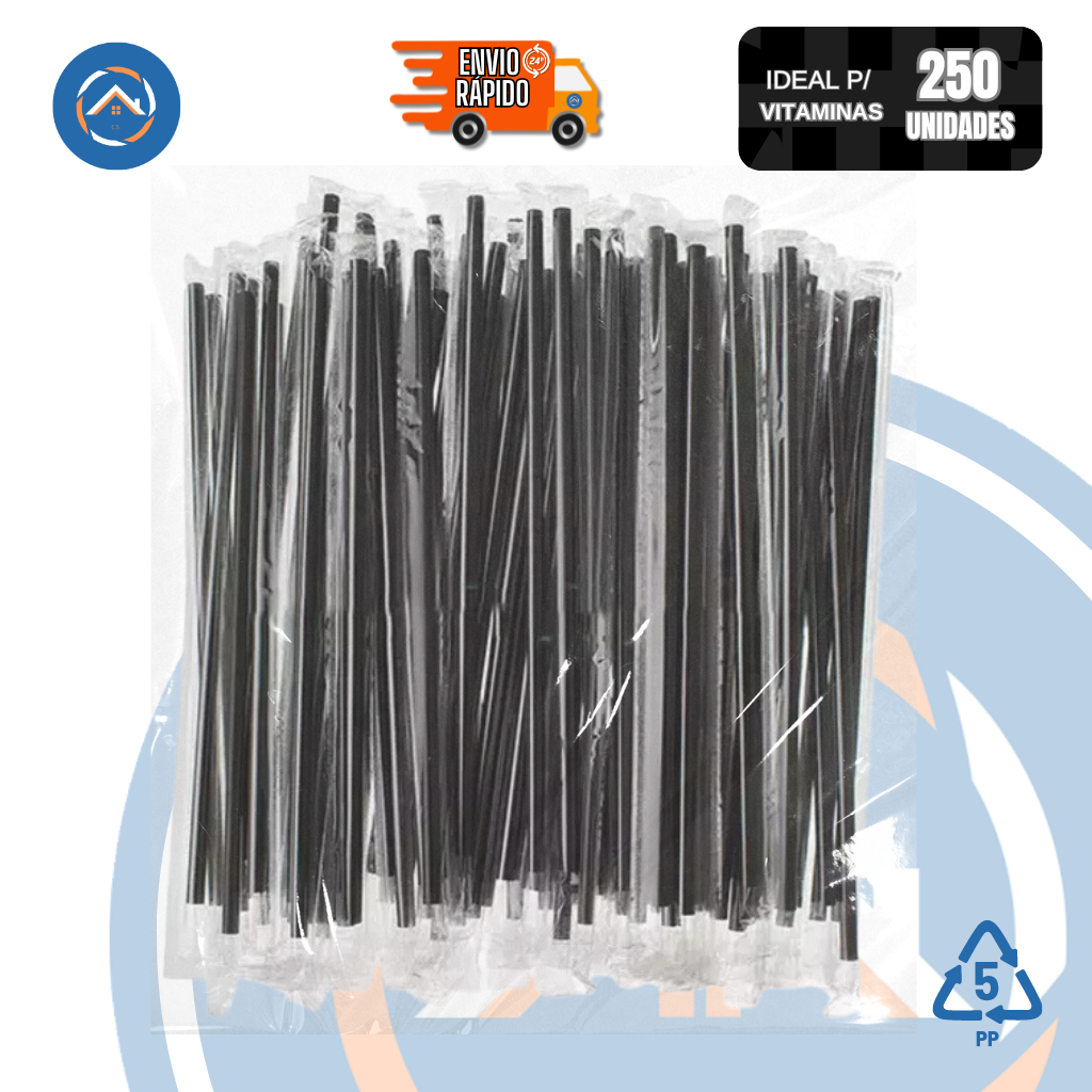 Canudo Plástico para Vitamina Preto c/250un
