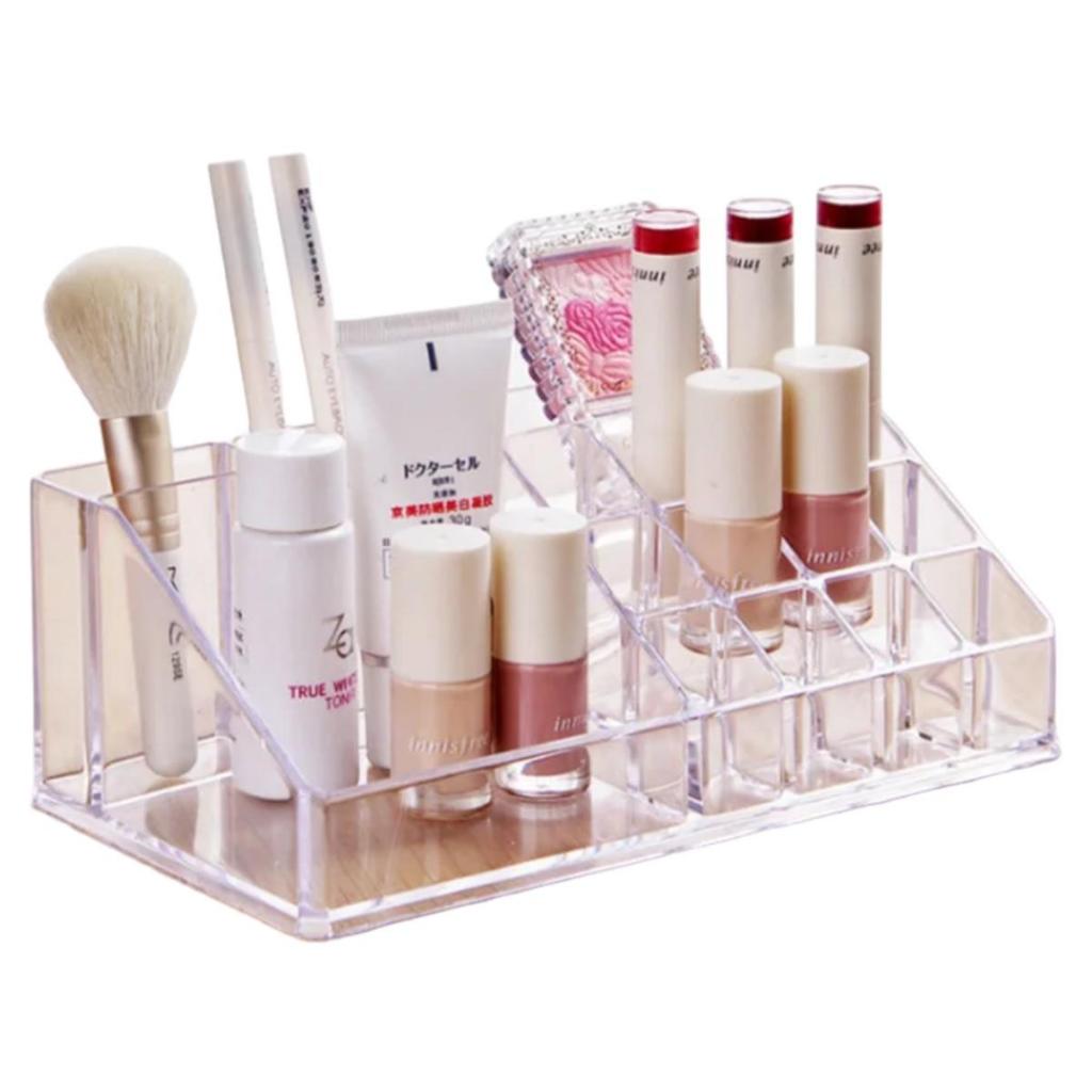 Organizador De Maquiagem Acrílico Com 16 Cavidades Elegance Transparente portatil Batom Esmalte