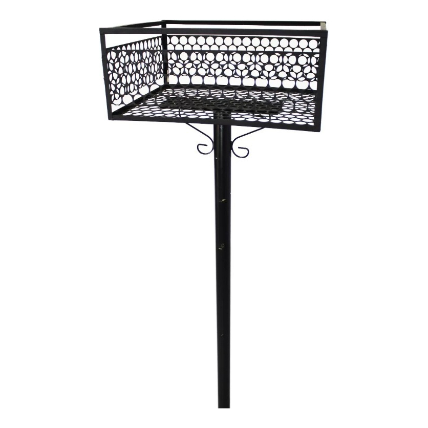 Lixeira Aço Preta Quadrada De Chão Para Calçada Tela Moeda Com Pedestal