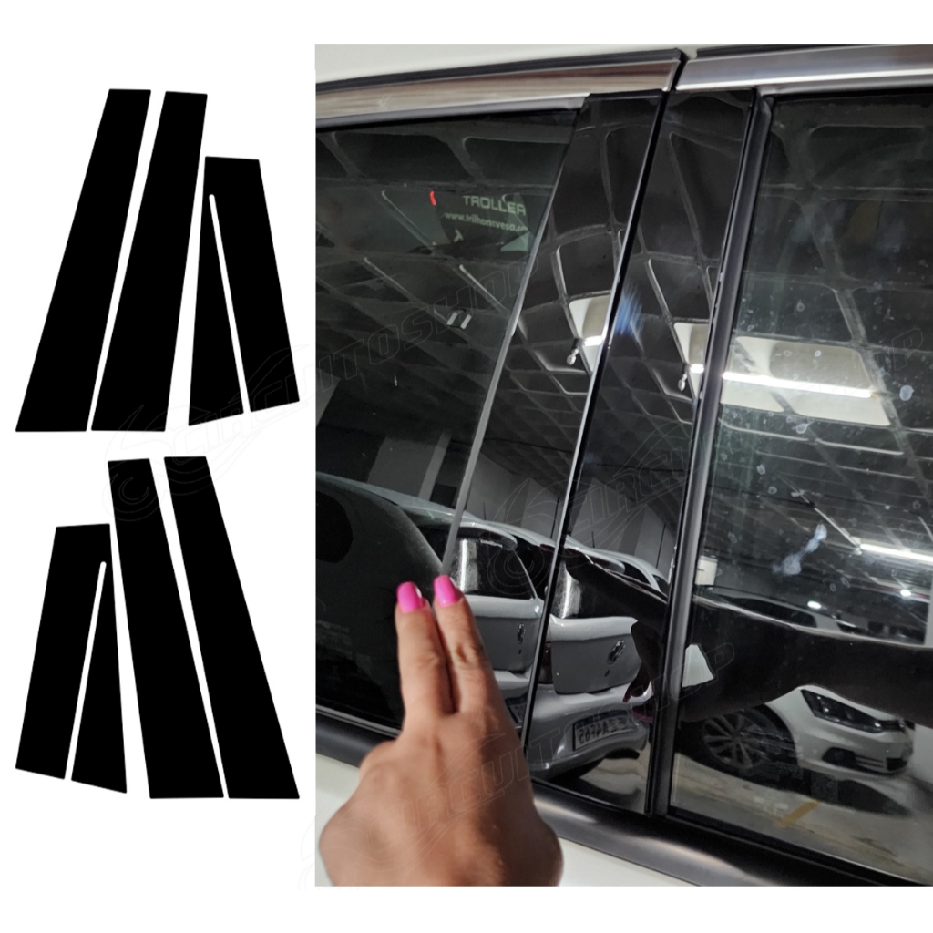 Protetor Black Piano Coluna Vidro Porta Carro Jeep Compass