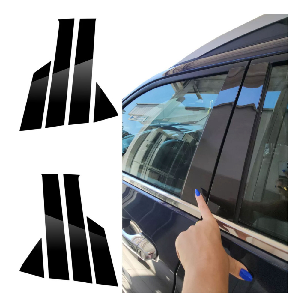 Protetor Black Piano Coluna Vidro Porta Carro Ford Ecosport ano 2013 a 2021