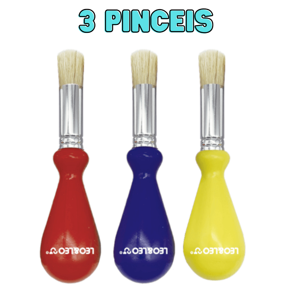 PINCEL C/ PEGA ERGONÔMICA PONTA REDONDA COLOR JOY - BLISTER C/ 3 UND LEO&LEO em Oferta na Shopee