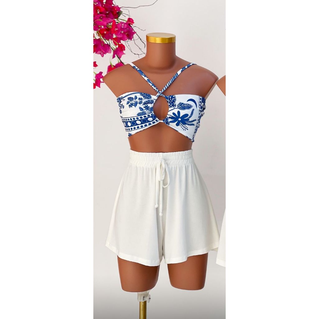 Cropped feminino estampado floral top luz tendencia moda blogueira verão amarração cruzada multiformas