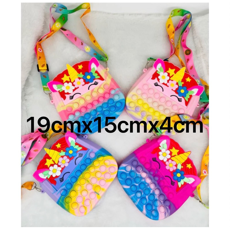 Bolsa Pop It Transversal Unicórnio Com Alça Com Regulagem Bolsa Infantil Pop-it Fidget Bolsa Unicórnio de SiliconeTransversal