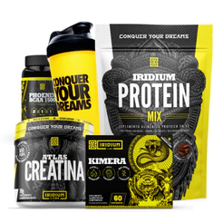 Kit Iridium Whey Protein Mix e Kimera Thermo e Creatina e BCAA e Coqueteleira Copo Único