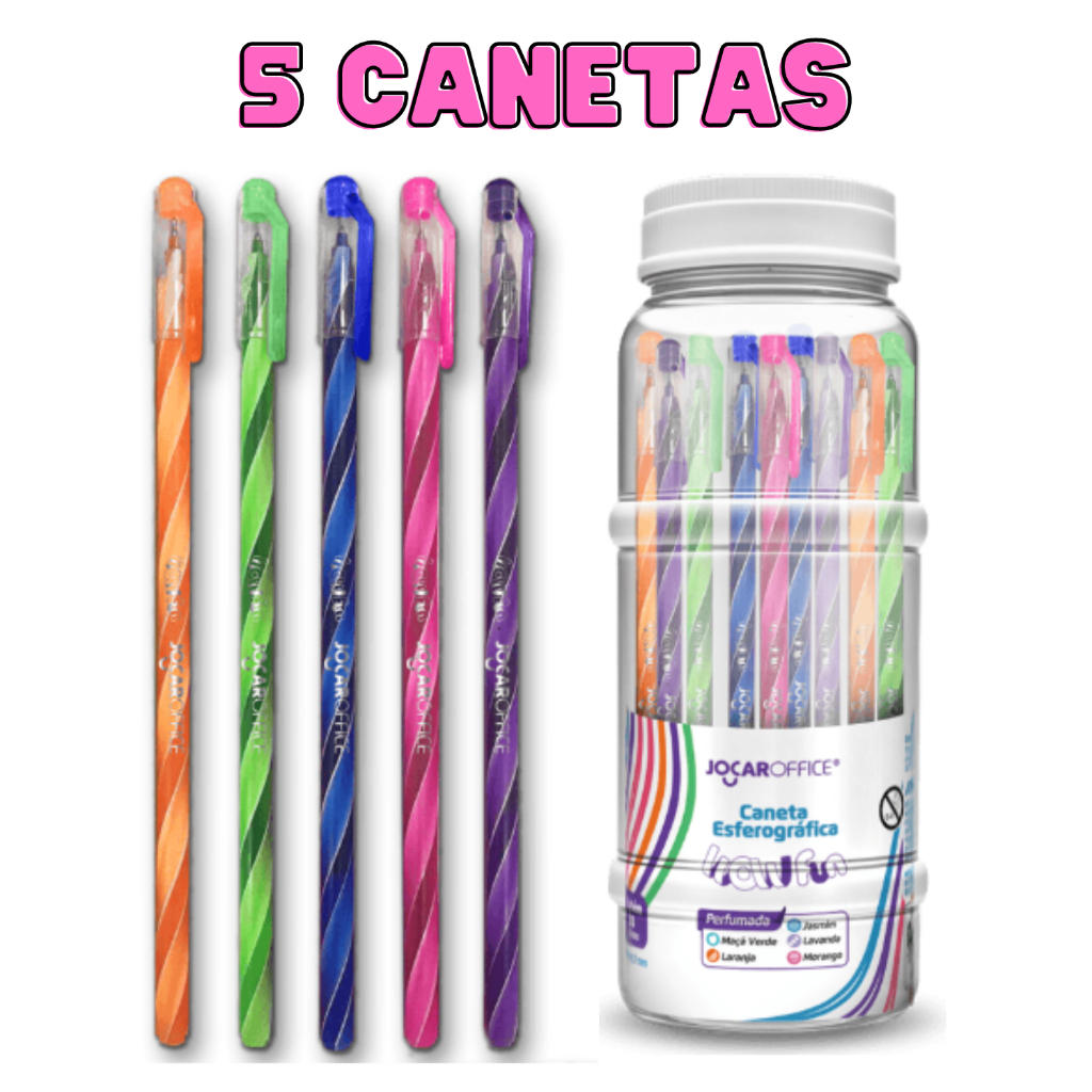 CANETA ESFEROGRAFICA PERFUMADA WOW FUN PONTA 0.7 - KIT 5 CANETAS JOCAR OFFICE