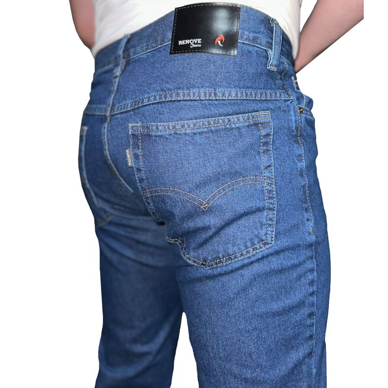 CALÇA JEANS TRADICIONAL MASCULINO RENOVE RETA BÁSICA LARGA NAS PERNAS MODELO ANOS 90 SEM ELASTANO 100% ALGODÃO