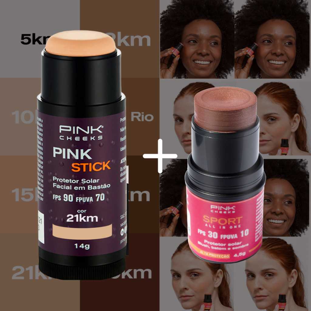 Pink Stick Protetor Solar Filtro Solar Cores + Blush Cores PINK CHEEKS Original Super Promoçao