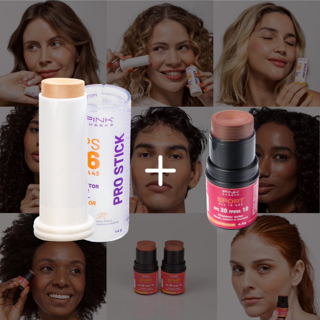 PROTETOR SOLAR MULTIFUNCIONAL + BLUSH EM BASTÃO PINK CHEEKS ORIGINAL SUPER COMBO em Oferta na Shopee