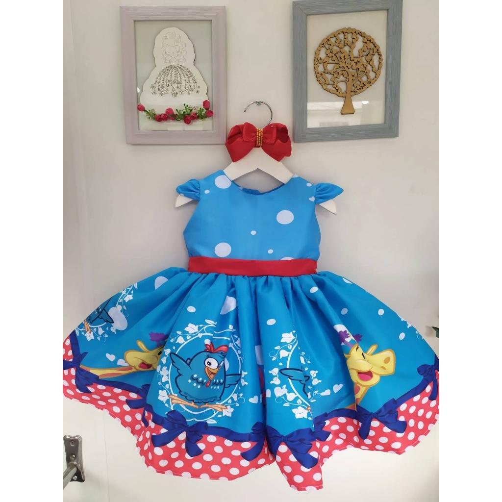 Vestido Luxo Galinha Pintadinha barrado vermelho