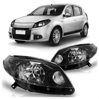 Kit Par Farol Sandero Foco Simples Mascara Negra 2012 2013 2014
