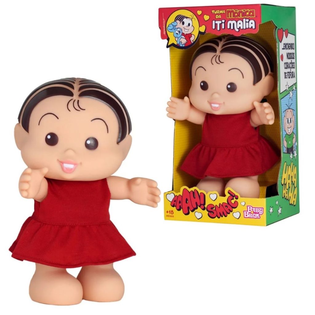 Boneca Mônica Infantil Iti Malia Bebê Vermelho Turma da Mônica Menina Menino Vinil Vestido Novabrink