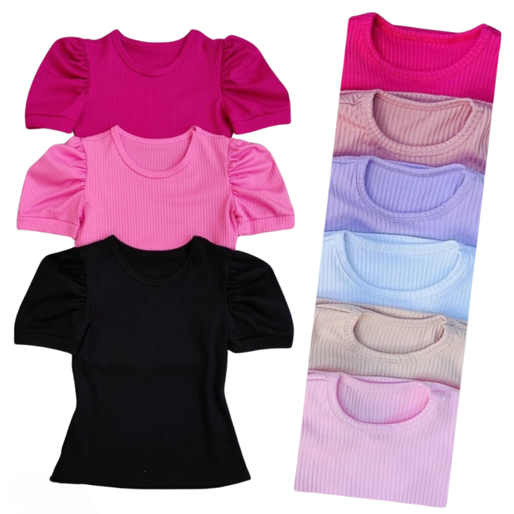 Kit 3 blusinha infantil menina manga curta princesa estilosa CORES SORTIDAS