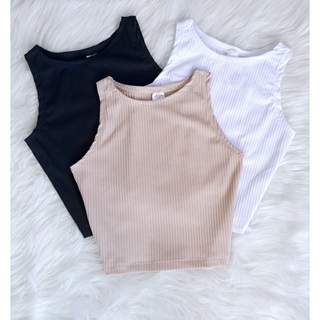 KIT 3 Cropped Feminino Malha Canelada Top Regata em Oferta na Shopee