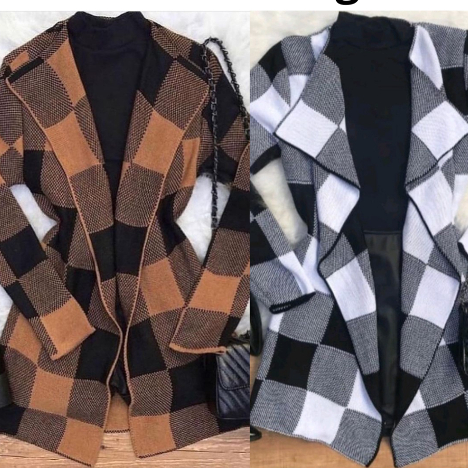 Cardigan Xadrez  Casaco Feminino de Frio Onça kimono Tricô Animal Print Inverno