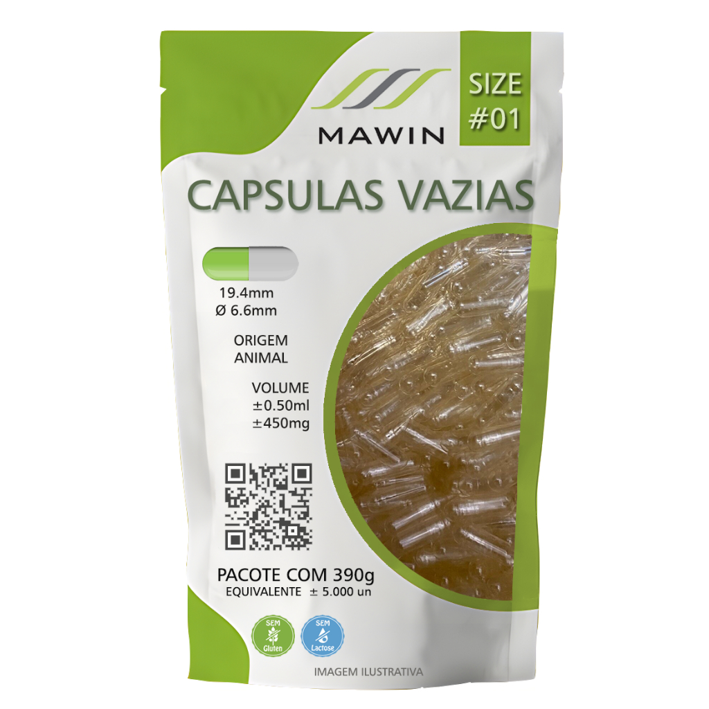 5.000 Capsula Gelatina Vazia N1 - INCOLOR - Mawin