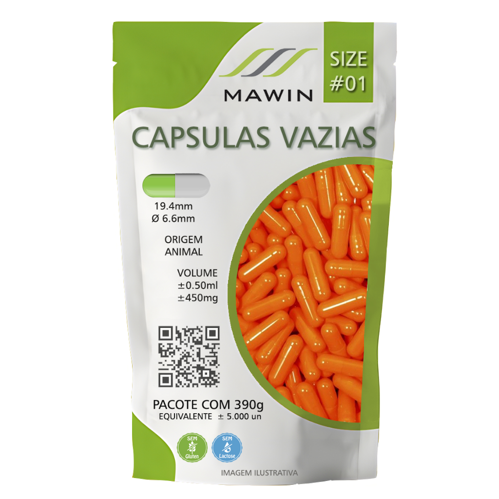 5.000 Capsula Gelatina Vazia N1 - LARANJA - Mawin