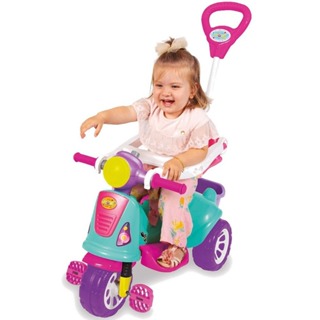 Motoca com Pedal Carrinho De Passeio Triciclo Avespa Apoio de Pé e Haste Empurrador Infantil Maral em Oferta na Shopee