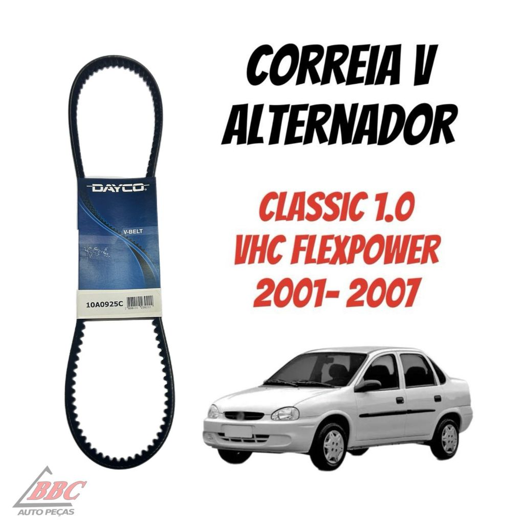 Correia V Alternador Classic 1.0 VHC Flexpower - 2001 ate 2007 - GIR/ALT / 7364 - 10x0925 Dayco em Oferta na Shopee