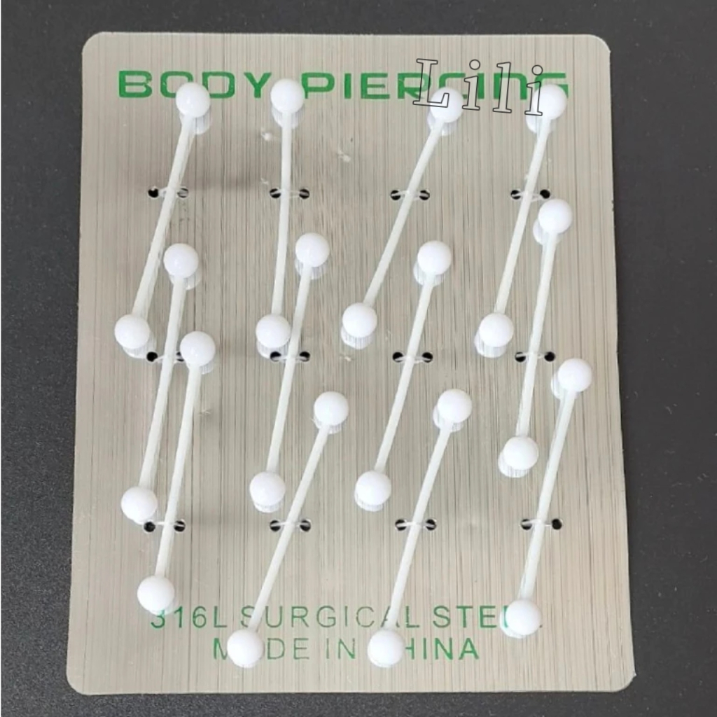 Kit 12 Piercing transversal silicone branco preto 38mm web Flexr moda unissex