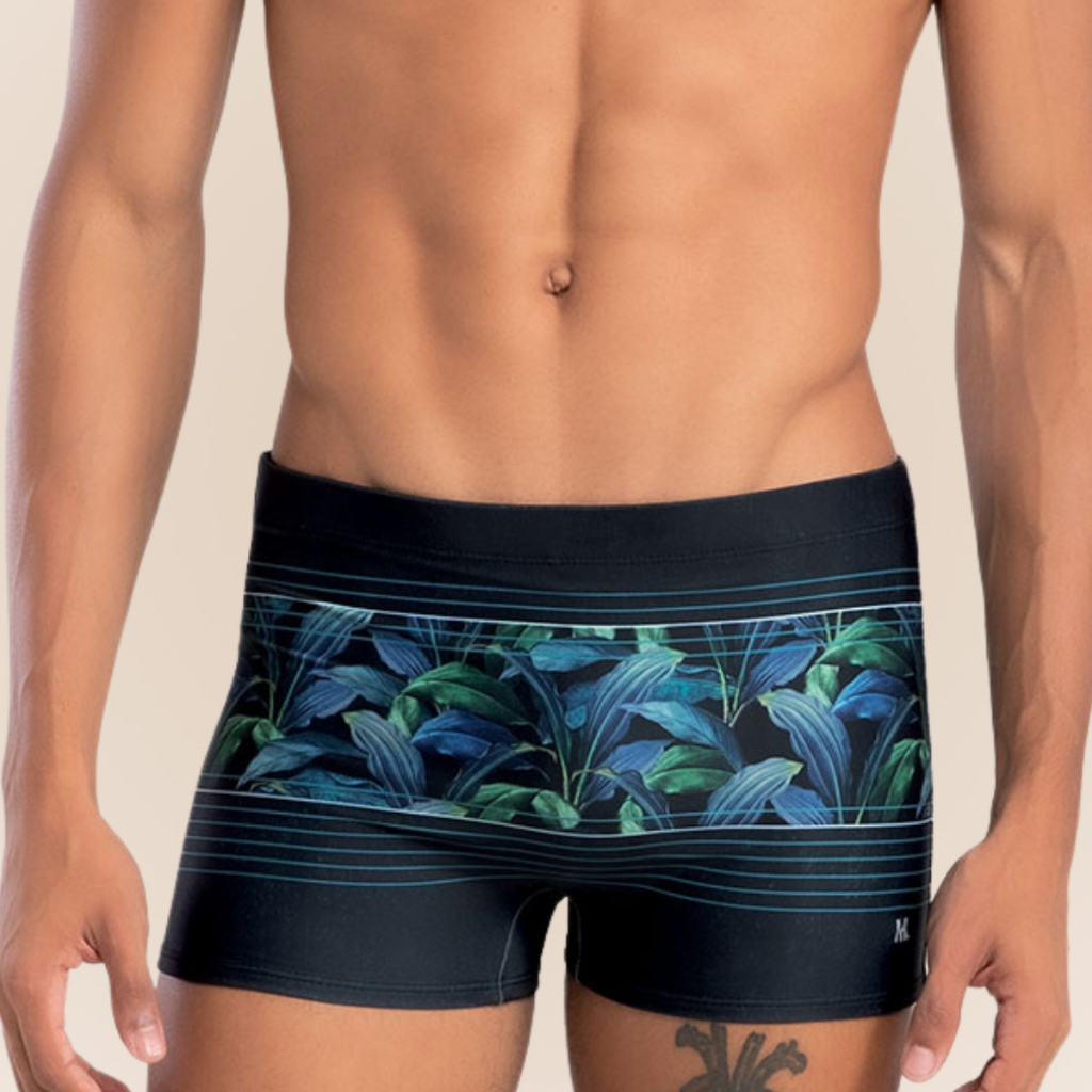 Sunga Mash Boxer Forrada Adulto com Cordão de Regulagem Estampa de Folhagem FPS 50 Moda Praia Verão - Sports & Outdoors