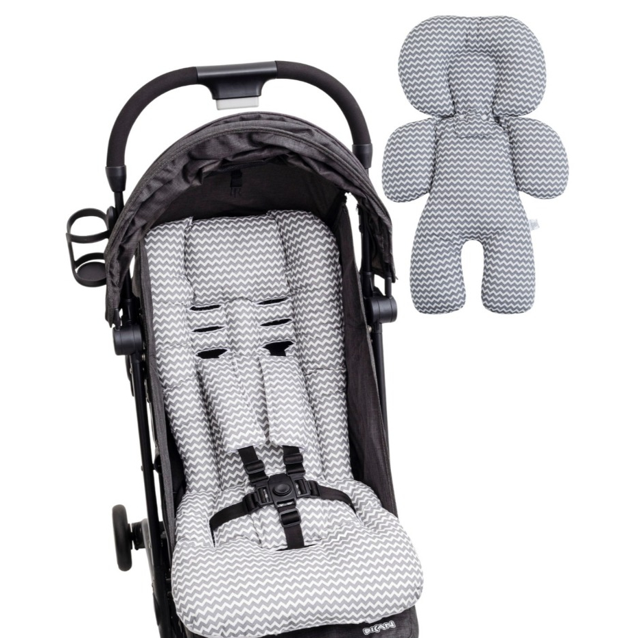 Kit REDUTOR Almofada Para Carrinho + Bebê Conforto - ZIG ZAG CINZA