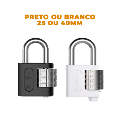 Cadeado Com Segredo 25 e 40MM Preto Fosco ou Branco STAM
