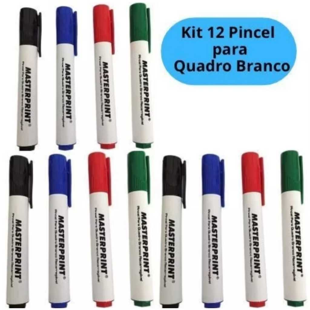 Kit 12 Pincel Quadro Branco Cores 3 Azul 3 Preto  3 Vermelho 3 Verde Pinceis Recarregável Masteprint em Oferta na Shopee