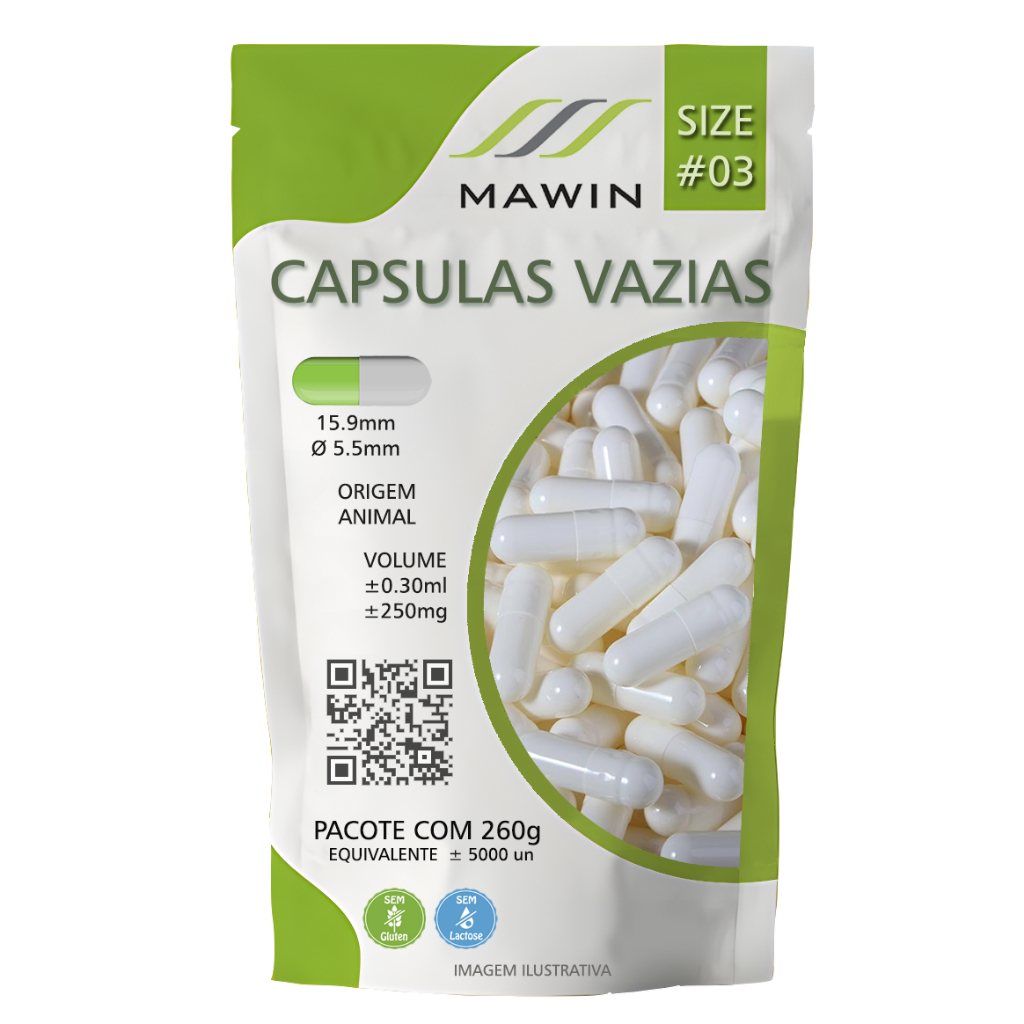 5.000 Capsula Gelatina Vazia N3 - BRANCA - Mawin