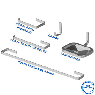 Kit Acessórios para banheiro 5 peças Quadrado Inox e alumínio