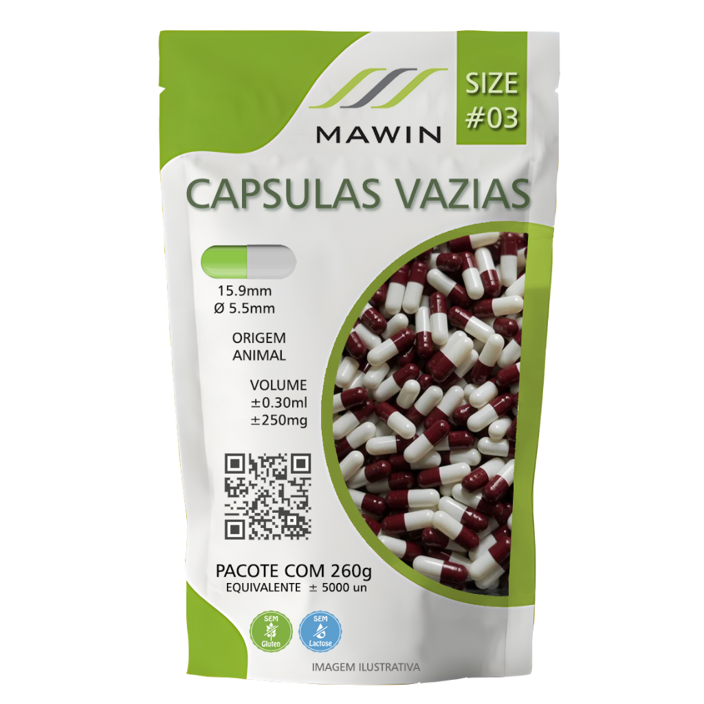 5.000 Capsula Gelatina Vazia N3 - VINHO - BRANCA - Mawin