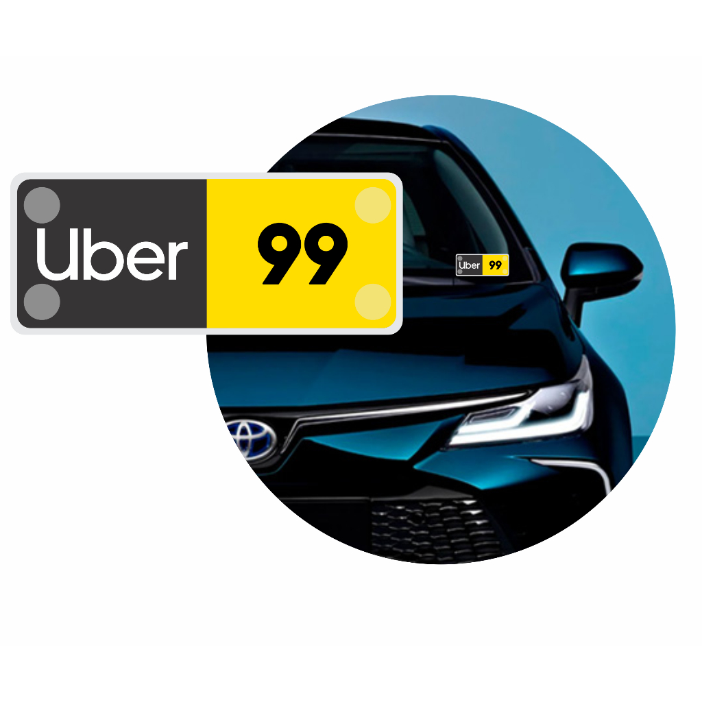 Placa de Identificação Uber 99 Para Motorista de Aplicativo Com Ventosa 14x5,5cm