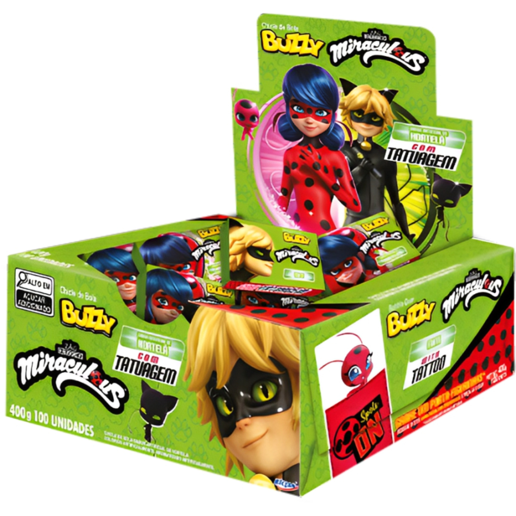 Chiclete Miraculous Cat Noir Hortelã C/90 Buzzy em Oferta na Shopee