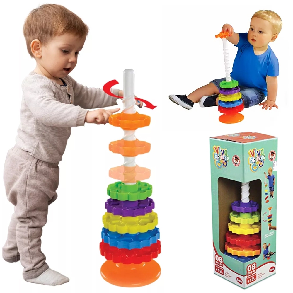 Brinquedo Educativo Giro Mágico 8 Peças Coloridas Pedagógico - Desenvolva a Coordenação e a Criatividade do seu Filho! MK326 - Dismat