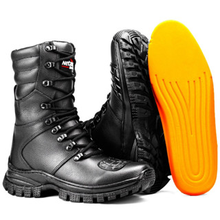 Bota Coturno Tática Militar Masculina Cano Médio SF Outlet em Couro em Oferta na Shopee