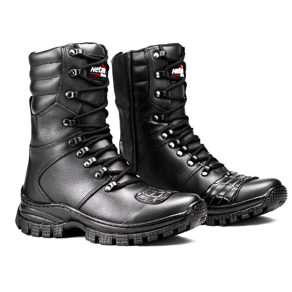 Bota Coturno Tática Militar Masculina Cano Médio SF Outlet em Couro