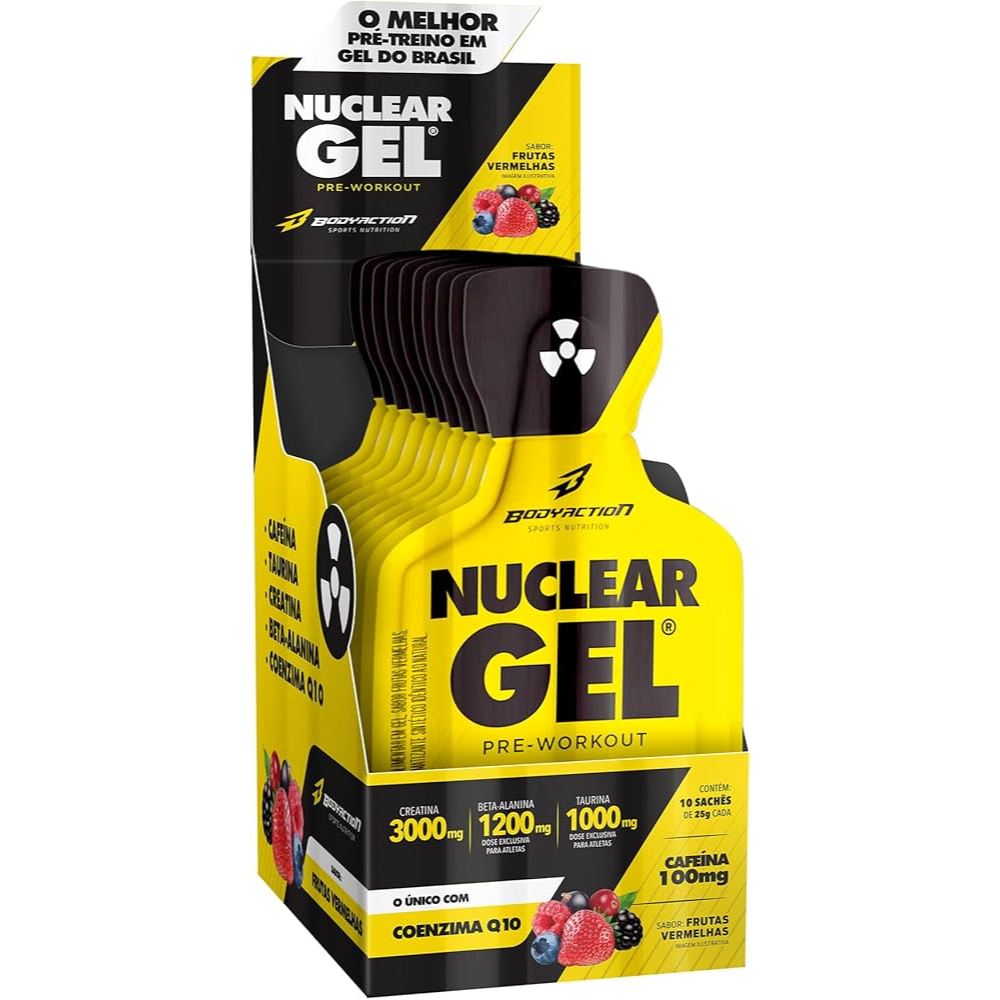 Pré Treino Nuclear Gel Frutas Vermelhas - Display com 10 Sachês - Bodyaction em Oferta na Shopee