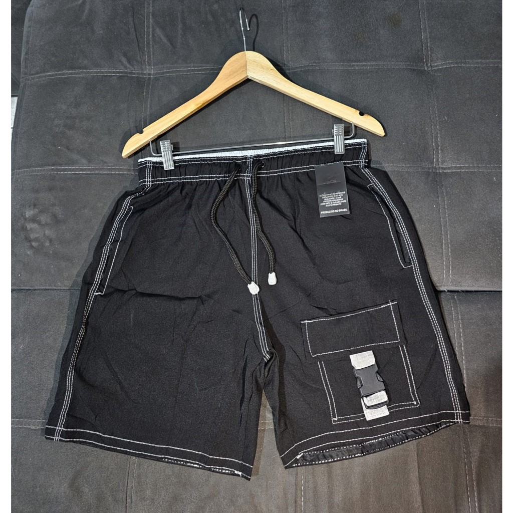 Bermuda Cargo Masculina Streetwear Casual Short Tactel com Elastano  Com 3 Bolsos