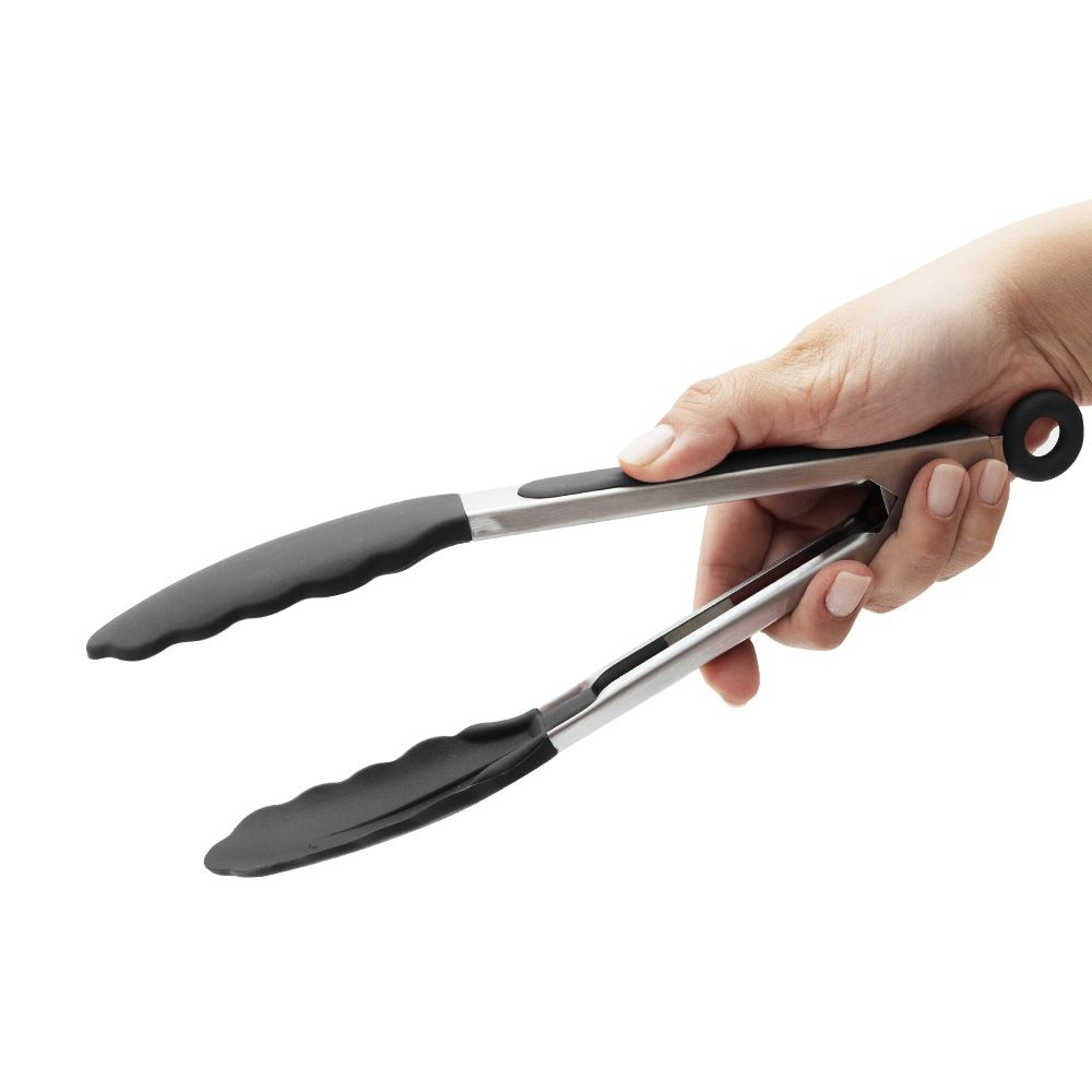 Kit Utensílios de Silicone para Cozinha 4 Peças Cinza - Pegador de Salada/Pegador de Massa/Escumadeira/Batedor de Ovos