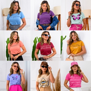 Kit 5 T-shirt Feminina Blusa Baby Look Camiseta Blusinha em Oferta na Shopee