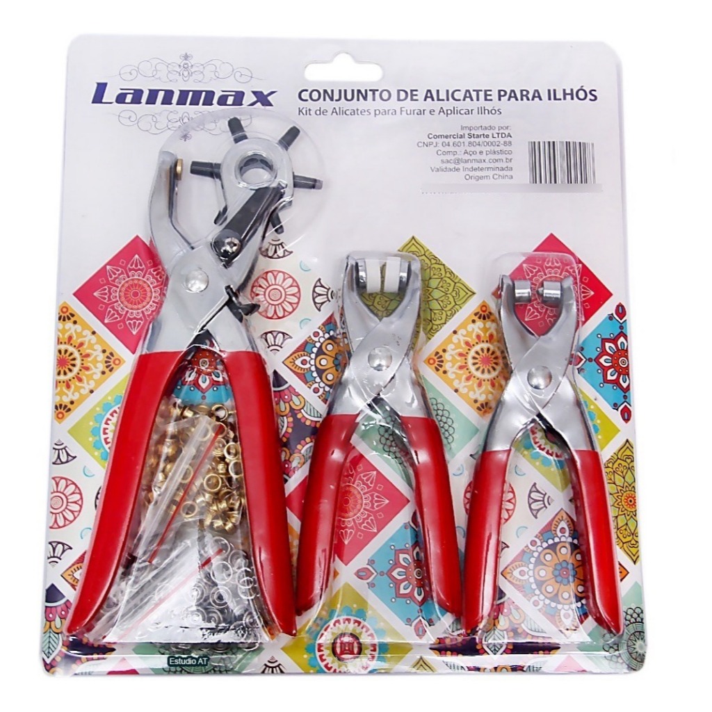 3 Alicate Furador Pressão Para Aplicar Ilhós E Botão + Brinde 25 kits Botão Pressão de Metal Lanmax