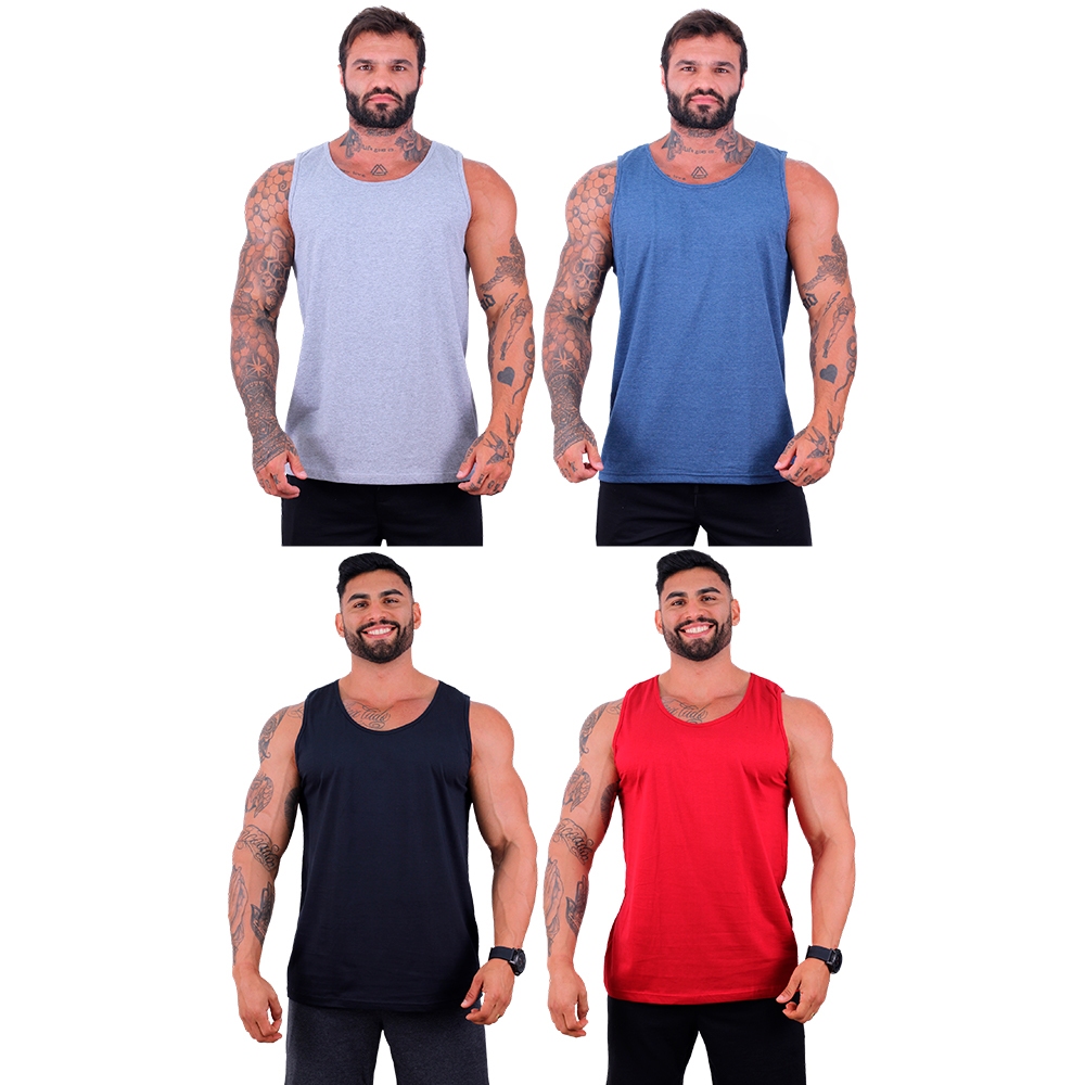 Kit 4 Regatas Clássica Masculina MXD Conceito Sem Estampa Cores Básicas