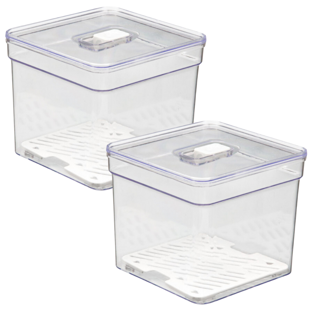 Kit 2 Cesto De Geladeira Organizador Acrilico Multiuso 2,8L Com Tampa Empilhavel