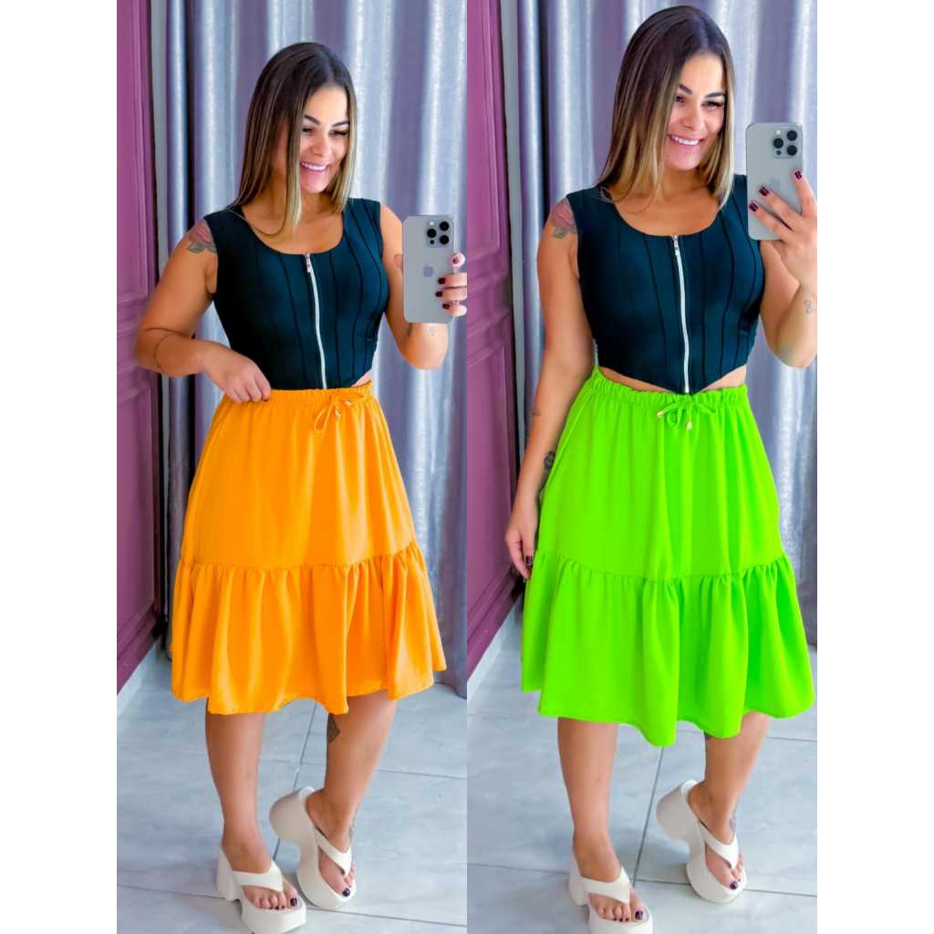 Saia Midi Feminina Três Marias Tendência Chique Lançamento Moda Evangélica Casual em Oferta na Shopee