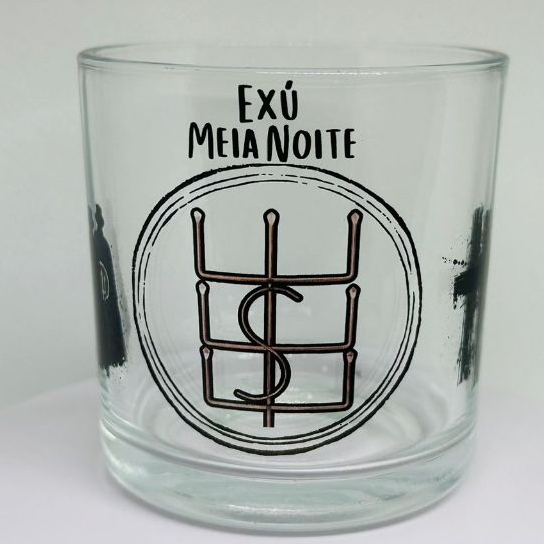COPO DE WISKY E BEBIDAS EXÚ MEIA NOITE UMBANDA QUIMBANDA CANDOMBLÉ 260ML VIDRO - FERRAMENTA