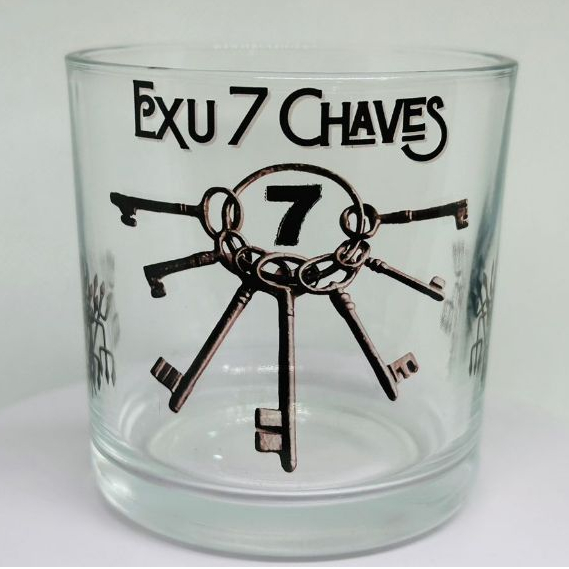 COPO DE WISKY E BEBIDAS EXÚ 7 CHAVES UMBANDA QUIMBANDA CANDOMBLÉ 260ML VIDRO - FERRAMENTA