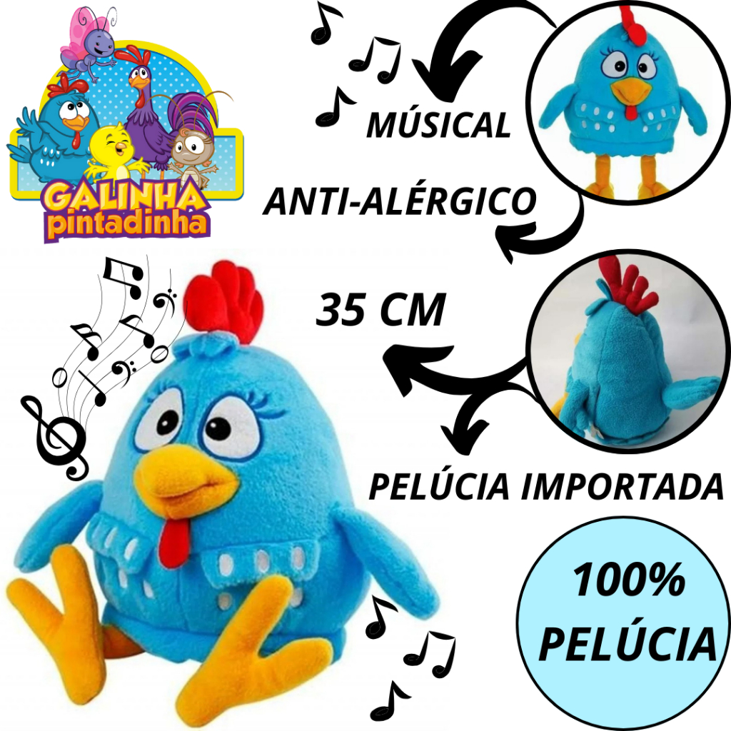 Galinha Pintadinha Pelúcia Musical 35cm Brinquedo Presente Infantil Envio Imediato antialérgico