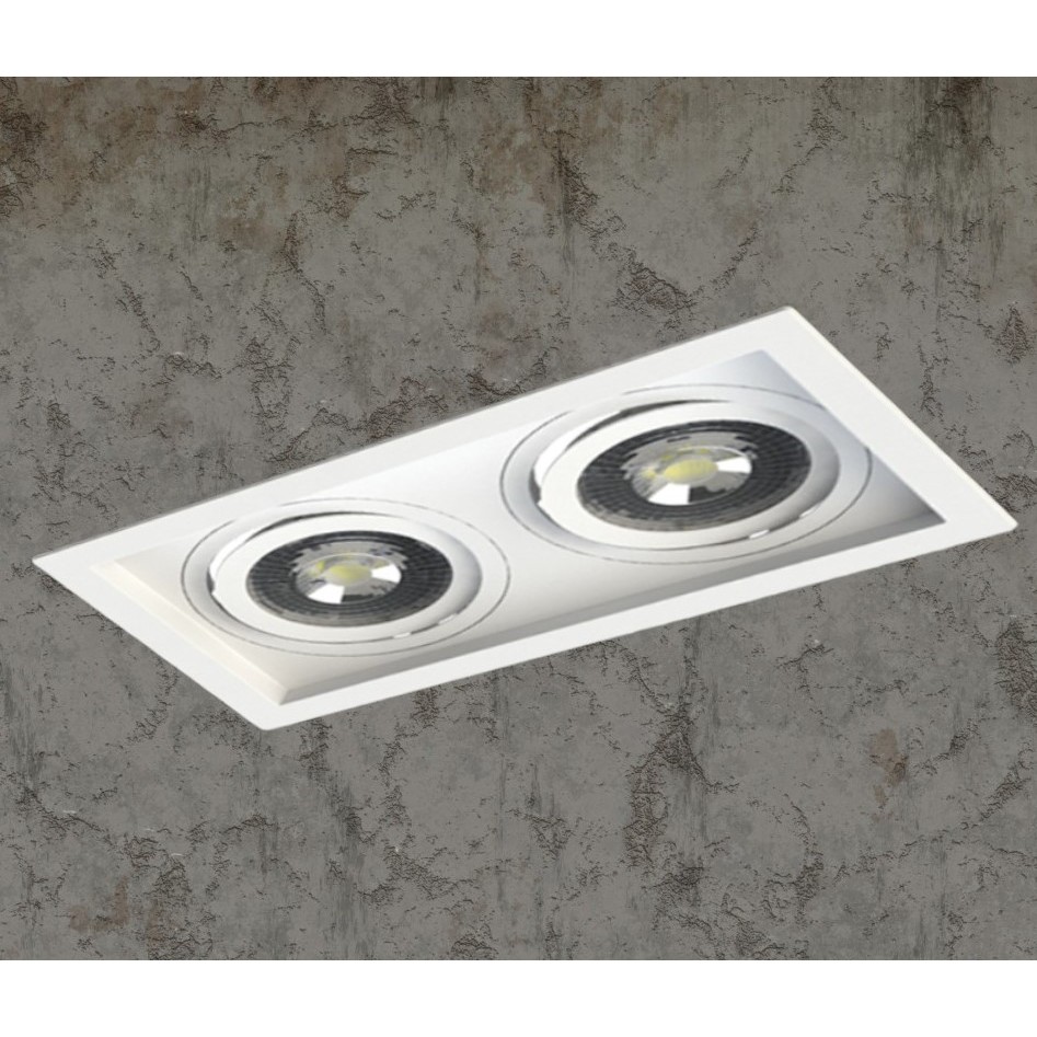 Spot Duplo Embutir Embutido De Teto Quadrado Recuado Branco 2 Dicróica Mr16 Save Energy Cozinha Sala