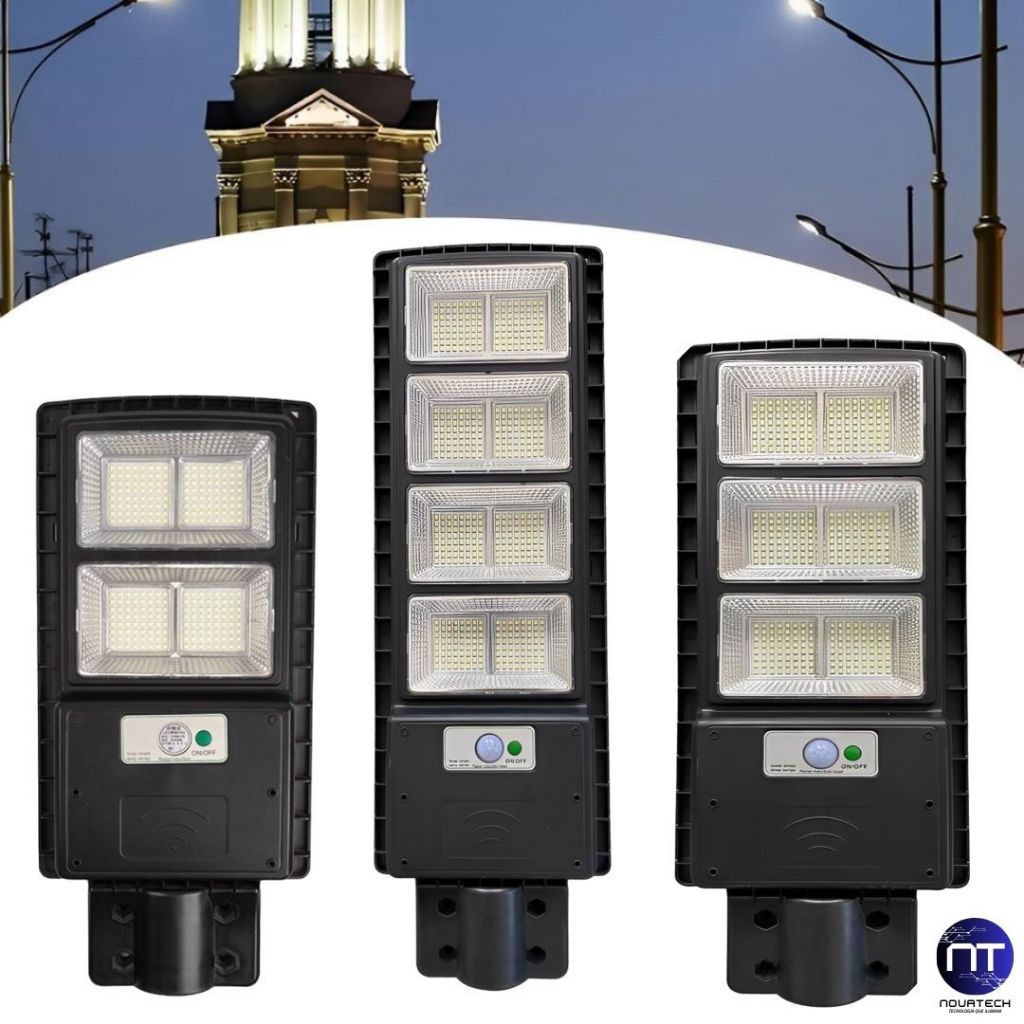 Luminária Pública Solar 50w/100w/150w/200w Refletor Poste Rua LED Holofote com Sensor de Presença